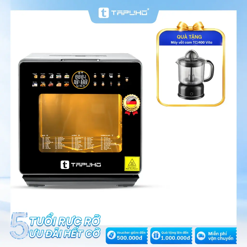 Nồi chiên hơi nước TAPUHO TSF16 COLOR PLUS 16L: Tặng Máy vắt cam TAPUHO TCJ400 VITA