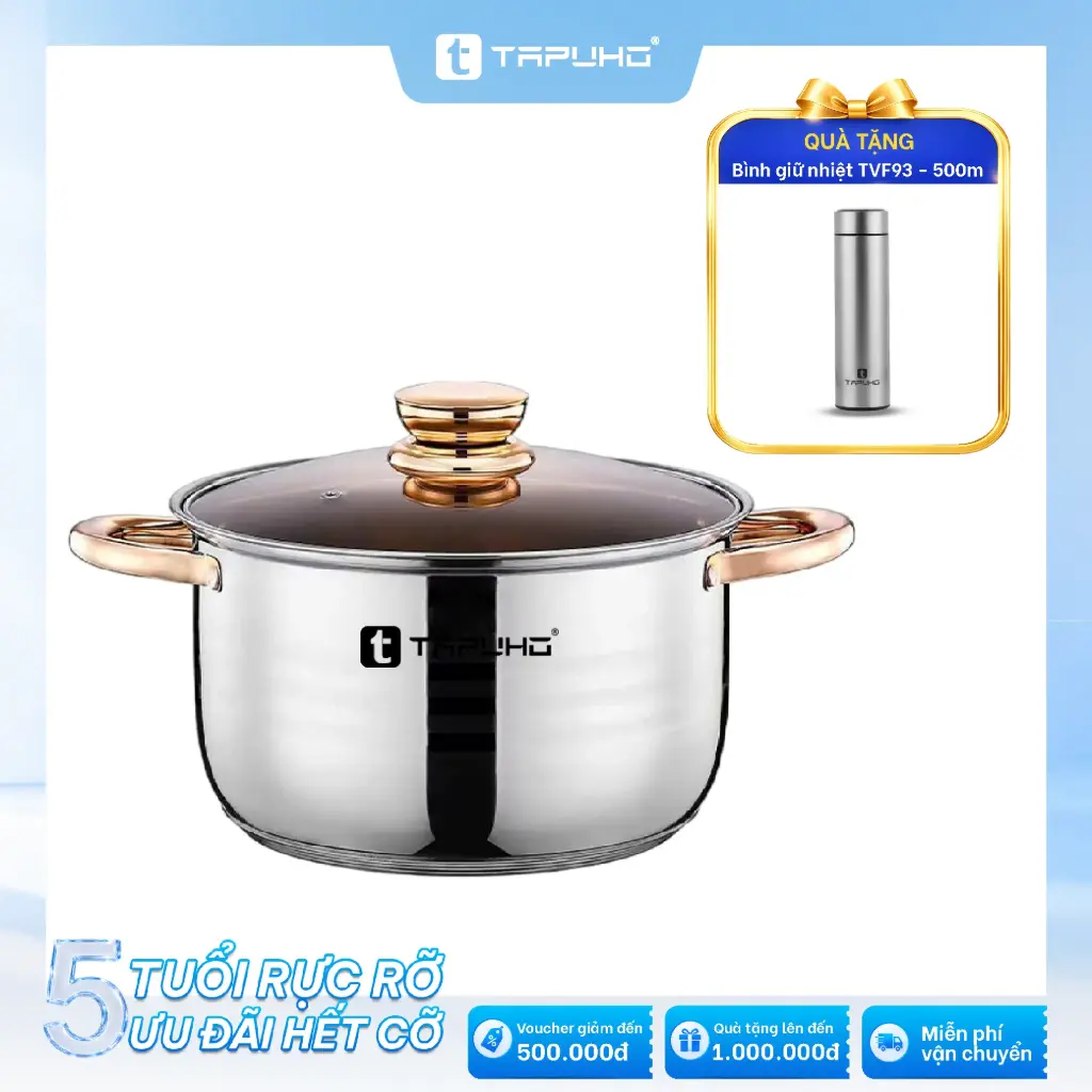 Nồi inox cao cấp TAPUHO TP2625 - 24cm: Tặng Bình giữ nhiệt TAPUHO TVF93