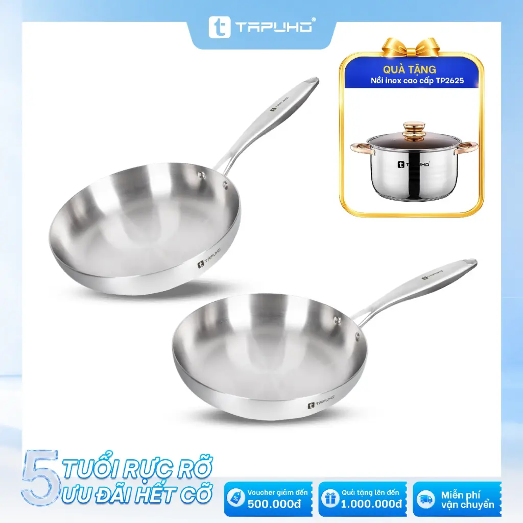 Combo 2 chảo TAPUHO TP8789: Tặng Nồi inox TAPUHO TP2625 - 24cm