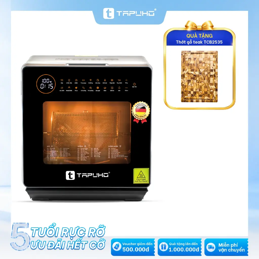 Nồi chiên hơi nước TAPUHO TSF16 SmartX 16L: Tặng Thớt teak TAPUHO TCB2535