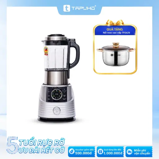 Máy xay nấu đa năng TAPUHO T01: Tặng Nồi inox TAPUHO TP2625 - 24cm