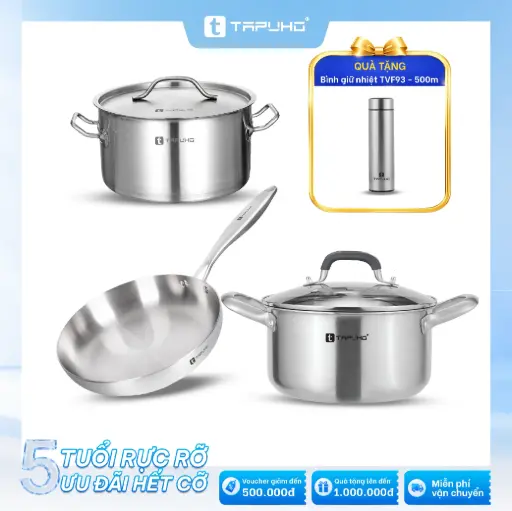 Combo chảo TAPUHO TP8789 + nồi TP3739 + nồi TP2425: Tặng Bình giữ nhiệt TAPUHO TVF93