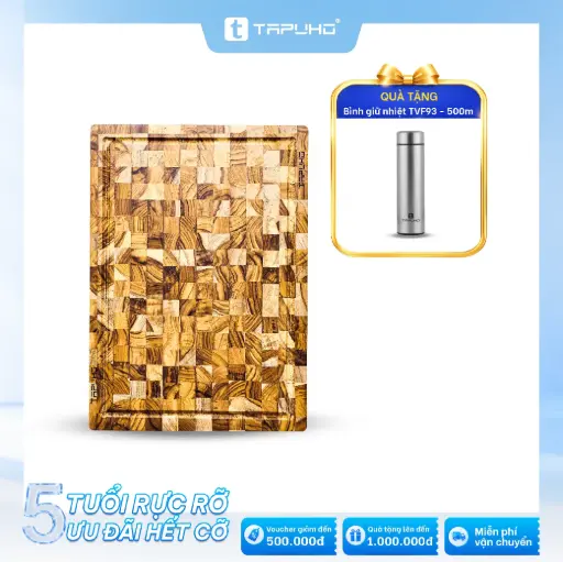Thớt thái teak TAPUHO TCB2535: Tặng Bình giữ nhiệt TAPUHO TVF93